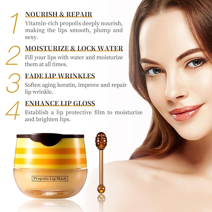 Bee Honey Lip Balm Honey Pot, Bee Honey Lip Mask, Reduces Lip Lines, Hydrate & Moisturizing Lip Skin Care, Prevention Dry Cracked Lips, Bee Honey Lip Balm for Lip Repair Treatment-Velvo Beauty