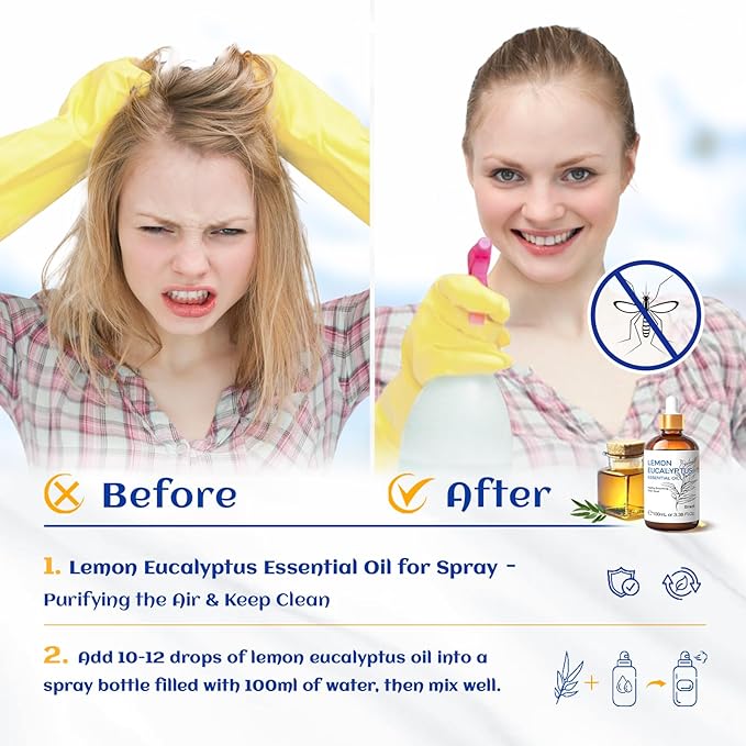 HIQILI Lemon Eucalyptus Oil, for Spary, Diffuser, Indoors, Outdoors, Garden, Yard, 100% Pure Natural - 3.38 Fl Oz-Velvo Beauty