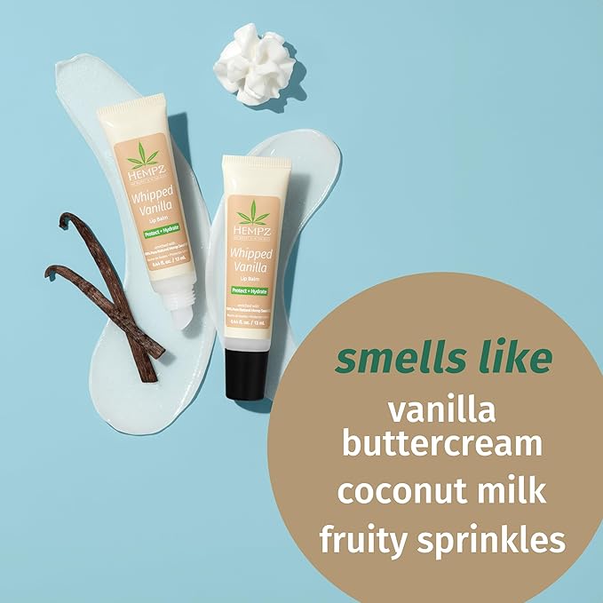 Hempz NEW Vanilla Lip Butter Balm, Soothing and Hydrating Lip Care for Men or Women, .44oz-Velvo Beauty