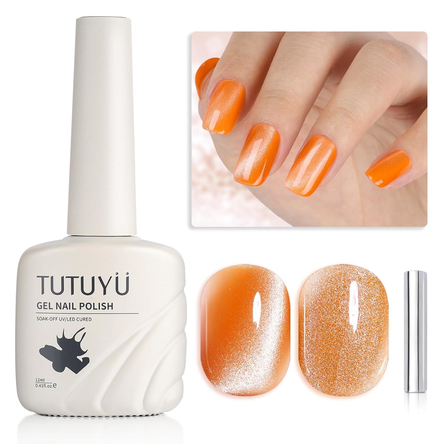 Orange Cat Eye Gel Nail Polish - Perfect for DIY at Home & Ideal Gift for Nail Art Lovers!-Velvo Beauty