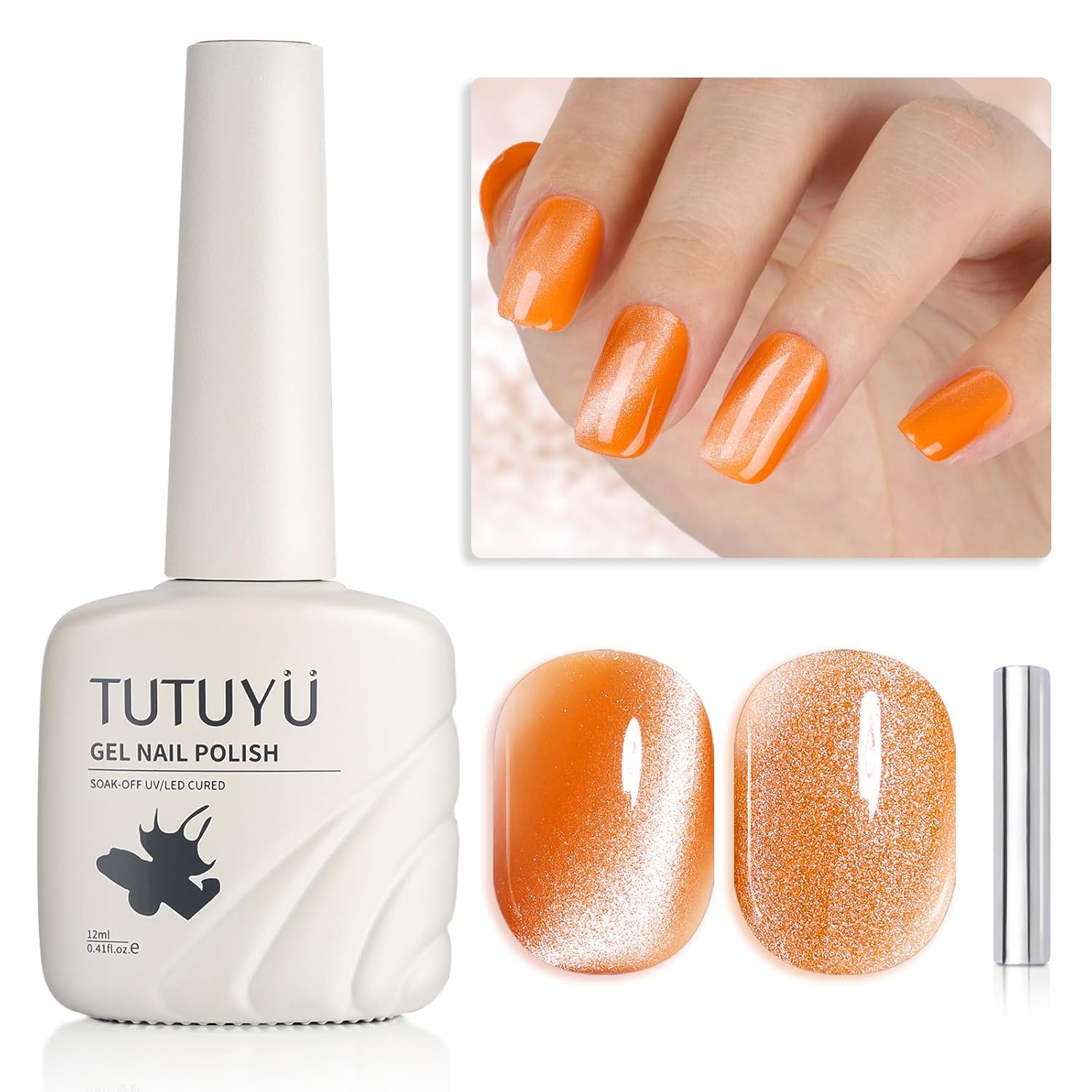 Orange Cat Eye Gel Nail Polish - Perfect for DIY at Home & Ideal Gift for Nail Art Lovers!-Velvo Beauty