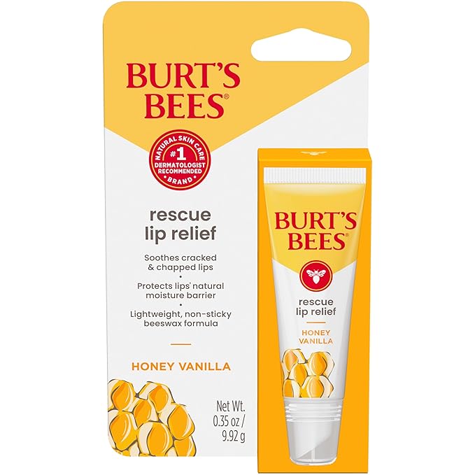 Burt's Bees Rescue Lip Relief, Honey Vanilla, Hydrating Lip Balm for Dry Cracked Lips, with Responsbily Sourced Beeswax and Shea Butter, 100% Natural Origin, 1 Squeezy Tube, 0.35oz-Velvo Beauty