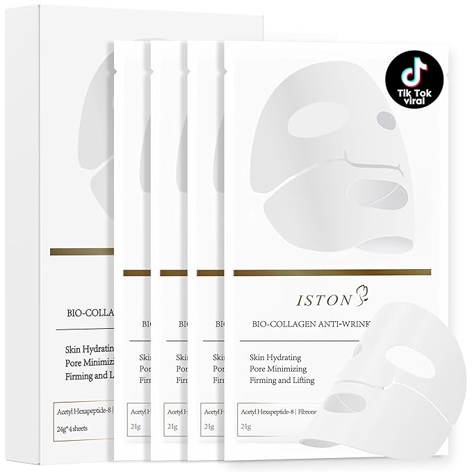 ISTON 4 Pack Collagen Face Mask, Collagen Real Deep Anti Wrinkle Lifting Mask | Firming,Pore Minimizing | Overnight Hydrating Face Masks Skincare for Glass Skin |TikTok Trend Items Skin Care-Velvo Beauty