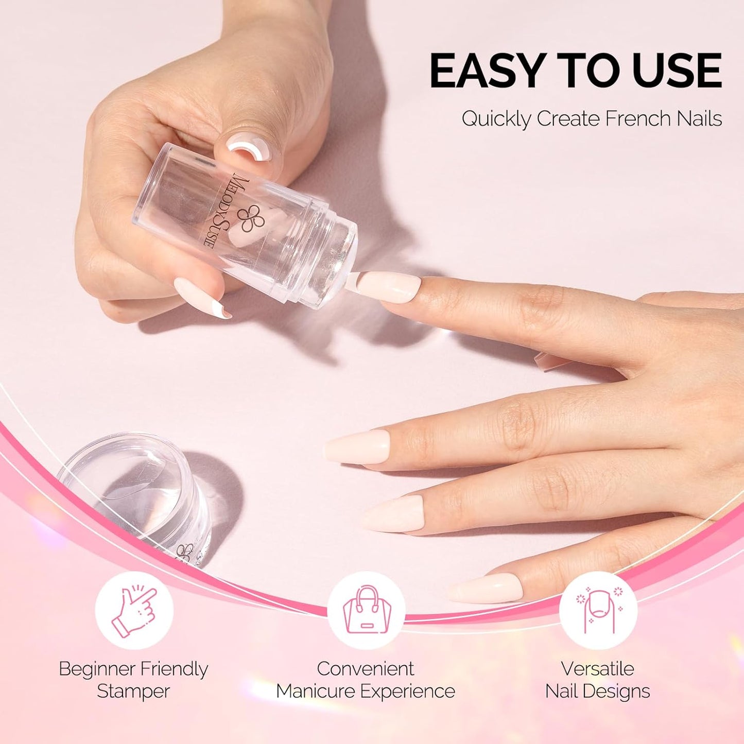 MelodySusie French Nail Stamper Kit, Silicone Stampers with Scrapers, 4PCS DIY Home Nail Design Salon, Clear-Velvo Beauty