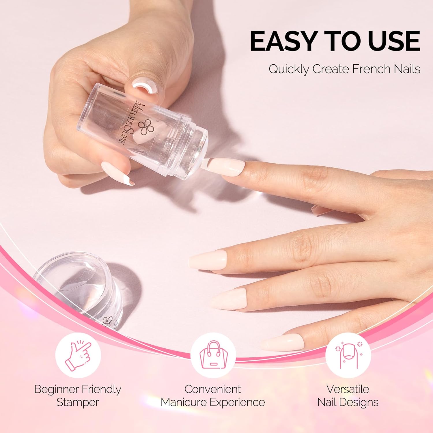 MelodySusie French Nail Stamper Kit, Silicone Stampers with Scrapers, 4PCS DIY Home Nail Design Salon, Clear-Velvo Beauty