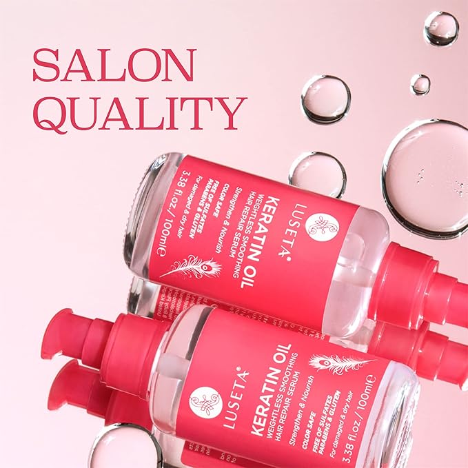 Luseta Keratin Hair Oil Serum for Color Treated Damaged & Dry Hair Strengthening & Nourishing, Keratin Hair Treatment Oil, Free of Sulfates, Paraben and Gluten 3.38 oz-Velvo Beauty