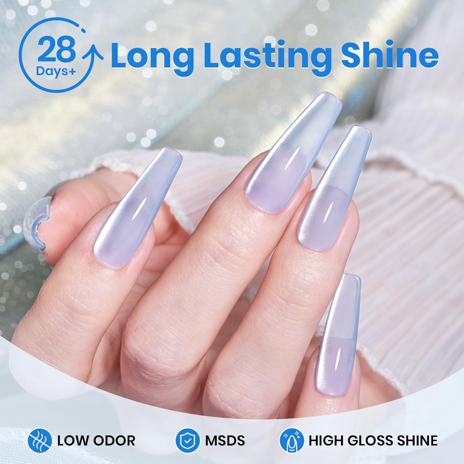 Beetles Blue Cat Eye Gel Polish, 15ML Light Blue Glass Cat Eye Glitter Gel Polish with Magnet Shimmer Translucent Sheer Color Soak Off UV Frosted Galaxy Series French Nail Art Gift for Women-Velvo Beauty