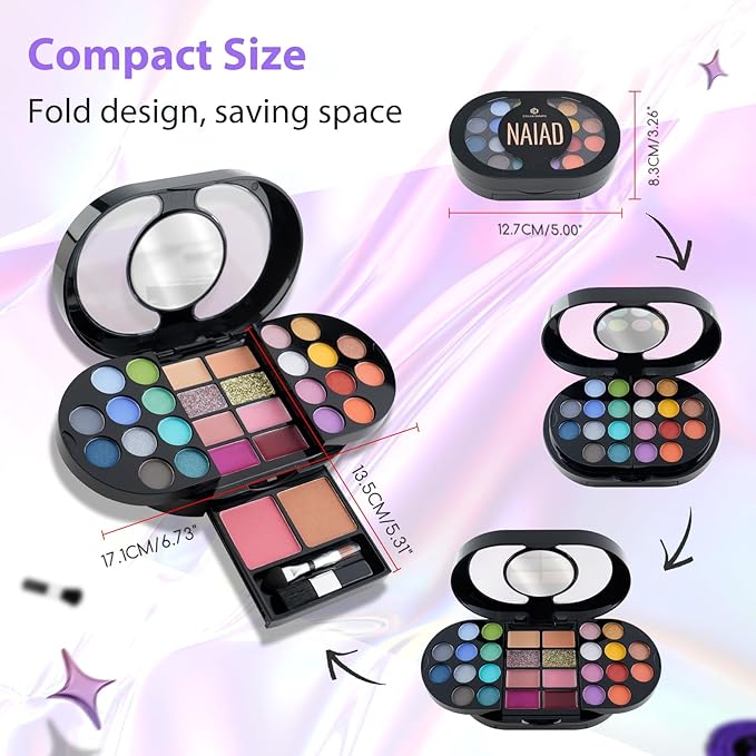 Color Nymph Travel Makeup Palette with Mulit-Colors Eyeshadows,Concealer, Body Glitter,Lip Glosses,Blush,Highlighter,Makeup Applicators And Mirror-Velvo Beauty