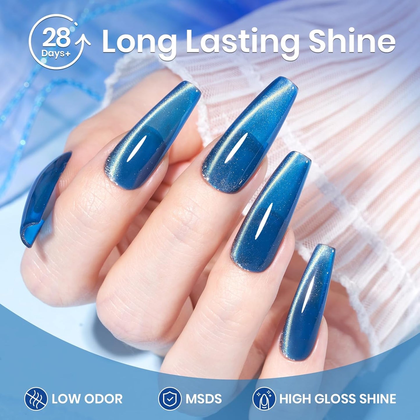 Beetles Blue Cat Eye Gel Nail Polish - 15ML Blue Glass Cat Eye Glitter Magnetic Gel Polish Shimmer Soak Off UV Stellar Whisper Collection Nail Art Design Manicure Gifts for Women-Velvo Beauty