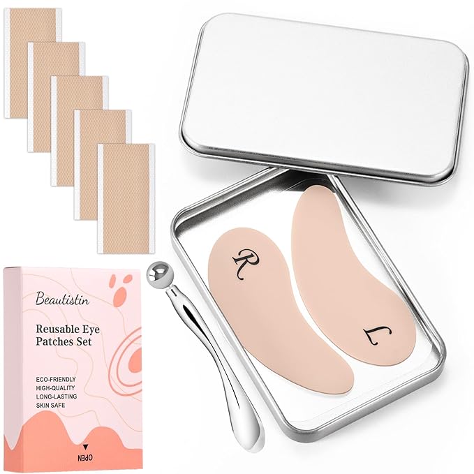 Under Eye Patches Silicone - Reusable Eye Patches + Silicone Fixing Tape Cuttable, Eye Wrinkle Patches, Reusable Eye Mask, Plump Fine Lines & Wrinkles, Eye Cream Applicator + Tin Case-Velvo Beauty