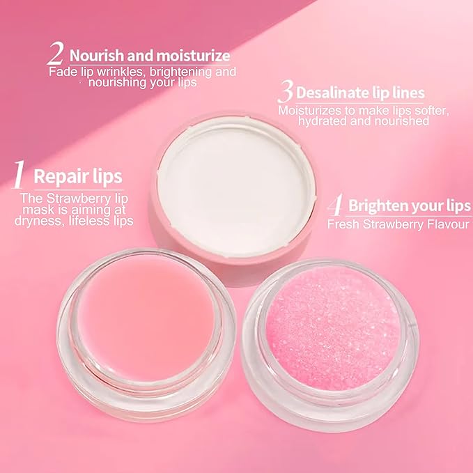 kukubird Lip Mask Overnight Hydrating Lip Balm Mask Exfoliating Lip Scrub Lip Care Treatment For Chapped and Cracked Lips-Strawberry-Velvo Beauty