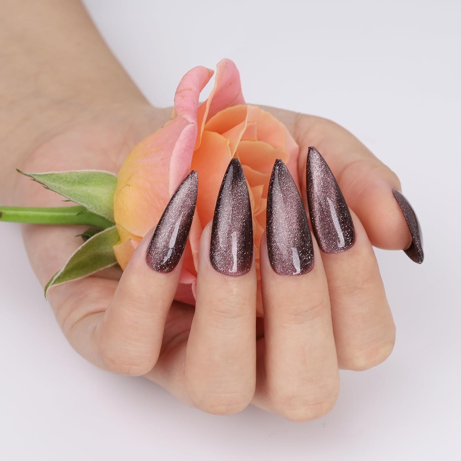 Brown Cat Eye Gel Nail Polish,Brown Reflective Holographic Shimmer Cateye Gel Polish with Magnet,Silver Shimmer Velvet Soak Off Uv Led Home Diy Manicure,Fall Winter Colors GP0104-Velvo Beauty