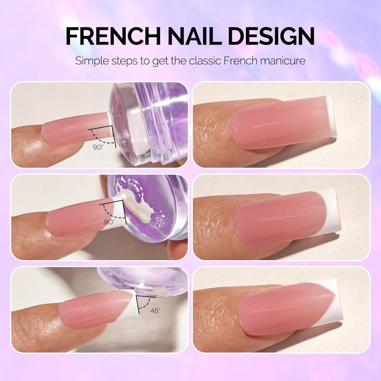 MelodySusie French Nail Stamper, Nail Stamper Kit, Silicone Nail Stamp, Long and Short Stampers with Scrapers, 4PCS Nail Stamper Tool for French Manicure DIY Home Nail Design Salon, Purple-Velvo Beauty
