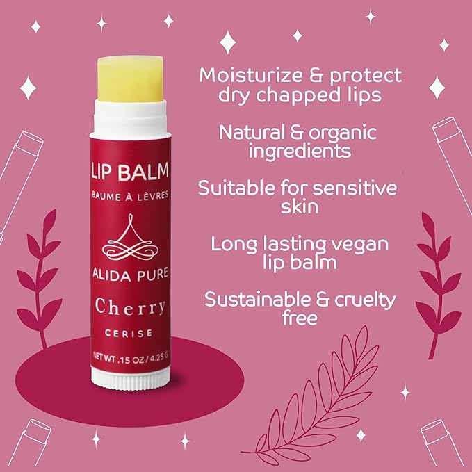Cherry Lip Balm Collection, Vegan Lip Balm Set, Beeswax Free, with Avocado Oil, Organic Jojoba Oil, and Vitamin E, Natural Moisturizer for Dry, Chapped Lips, 3 Tube Set-Velvo Beauty