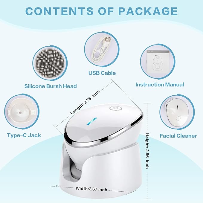 Facial Cleansing Brush, 2 in 1 Vibration & Heating Face Scrubber for Cleansing & Exfoliating Waterproof, Suitable for Sensitive & Acne-Prone Skin, 5 Speed for Deep Facial Cleansing-Velvo Beauty