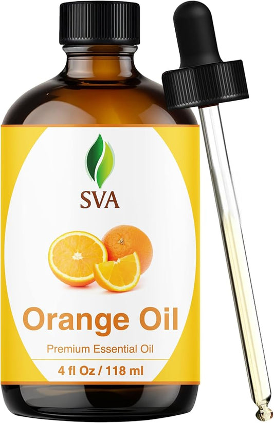 SVA Orange Essential Oil – 4 Fl Oz – 100% Natural Orange Oil - for Diffuser, Hair Care, Face, Skin Care, Aromatherapy, Scalp and Body Massage, Soap and Candle Making - with Dropper-Velvo Beauty