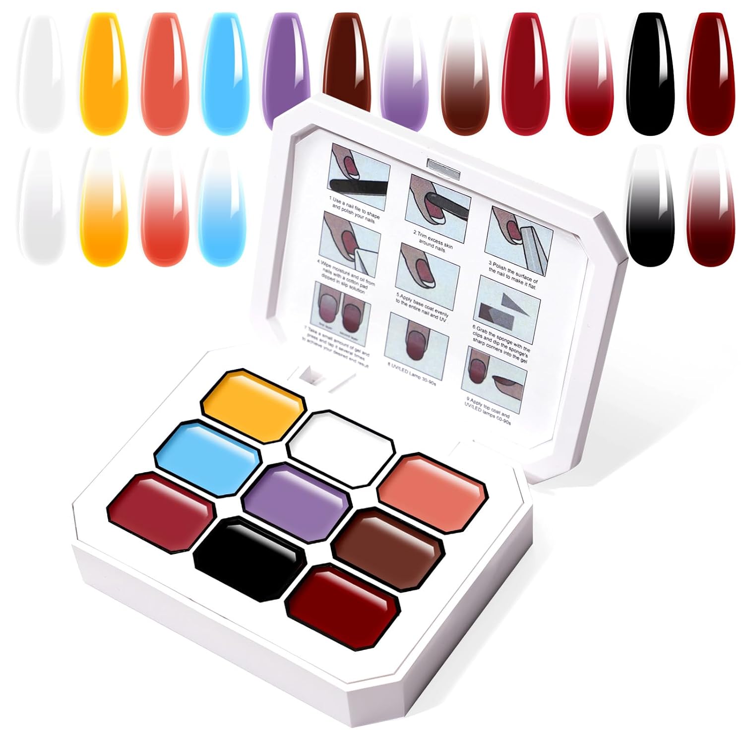 Gradient Painting Gel, 9 Colors Ombre Gel Nail Polish forPigment Pat Aura Nails French Manicure Soak Off UV Long-lasting Home Salon DIY Nail Art Victorian Oddity Color-Velvo Beauty