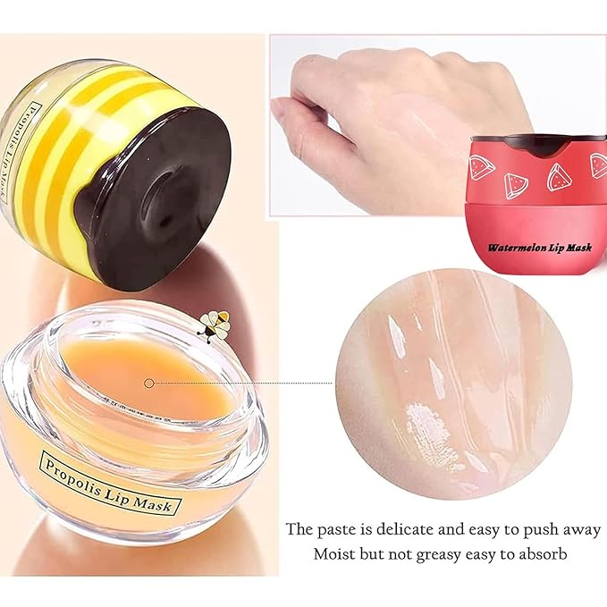 Bee Lip Balm Honey Pot, Strawberry & Honey Moisturizing Propolis Lip Mask, Hydrating & Prevention Dry and Cracked Lip Scrubs Exfoliator, Reduces Lip Lines (Red)-Velvo Beauty