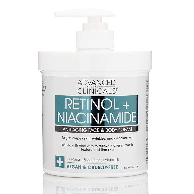 Advanced Clinicals Retinol Body & Face Lotion W/Niacinamide, Dry Skin Face Moisturizer & Crepey Skin Care Treatment, Anti Aging Retinol Cream Reduces Look Of Wrinkles, Sagging Skin, & Age Spots, 2PC-Velvo Beauty