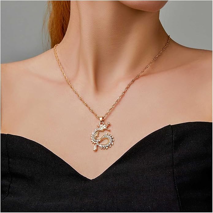 Vintage Dragon Pendant Necklace Punk Dragon Necklace Ancient Dragon Choker Necklace Gold Flying Dragon Necklace Jewelry for Women-Velvo Beauty
