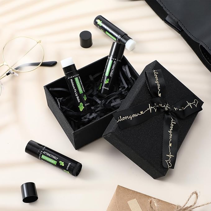 4 Pcs Lip Balm with Gift Box for Men Raffia Grass Organic Natural Beeswax Lip Balm for Father's Day Gifts Women Adults Teens Dry Chapped Lips Care Product-Velvo Beauty