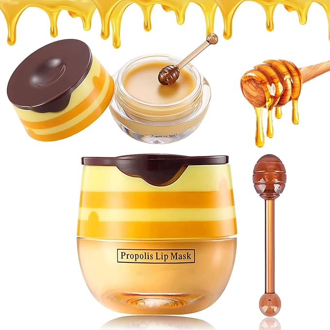 Honey Lip Balm Pot, Honey Lip Mask Propolis Lip Mask Balm Moisturizing Hydrating Prevention Dry and Cracked Lip Scrubs Exfoliator (1 Pack Honey)-Velvo Beauty