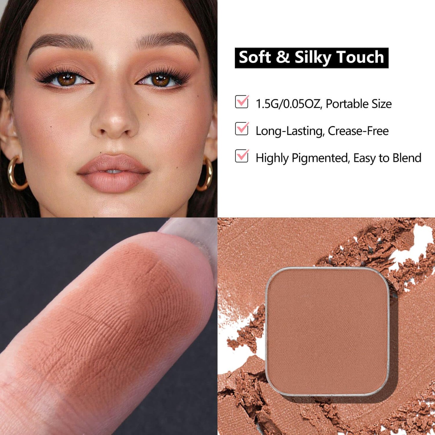 Matte Eyeshadow – Soft Muted Rose with Brown Tones, Natural Look, Easy to Blend, Magnetic Pan for Custom Palette Easy to Apply and Remove (Dusty Rose)-Velvo Beauty