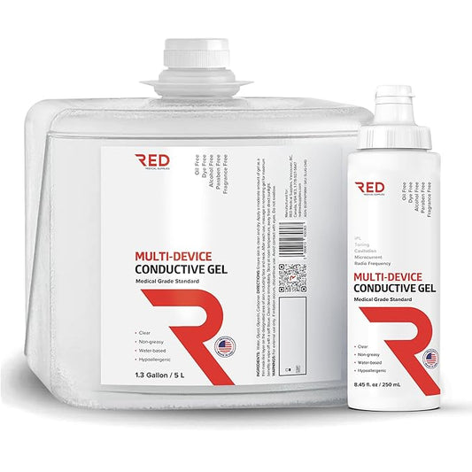 Professional-Grade Ultrasound Gel | Multi-Device Compatible Conductive Gel for Beauty & Skincare Devices | Hydrating, Hypoallergenic, Water-Based, Non-Greasy, Unscented| 5L Cube+8.45 fl oz Bottle-Velvo Beauty