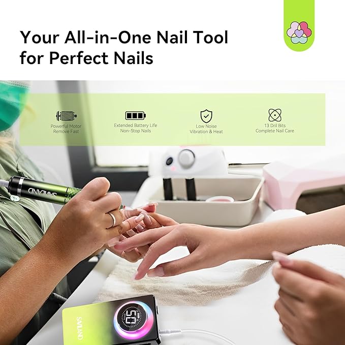 SAVILAND Advanced 50000RPM Professional Nail Drill : Portable Electric Nail File Nail Supplies Electric Nail Drill 6000MAh Drill para Uñas Nail Filer Electric with Drill Bits for Acrylic Nail Kit-Velvo Beauty