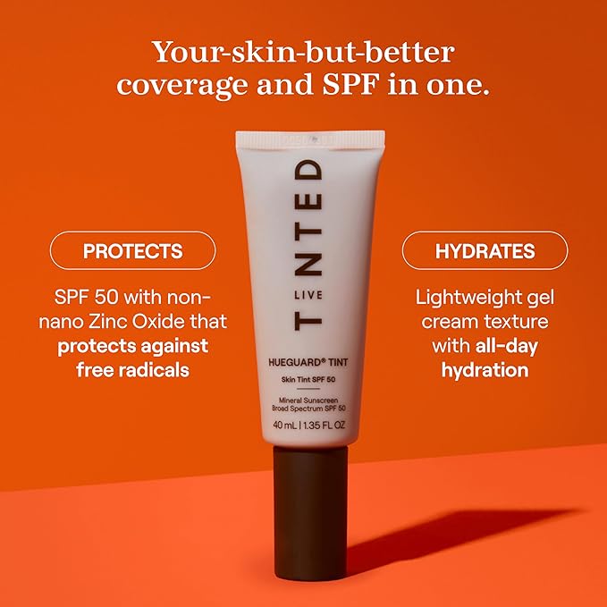 Live Tinted Hueguard Skin Tint SPF 50 - Tinted Mineral Sunscreen with Light-Medium Buildable Coverage With a Hydrating and Radiant Finish - Water and Sweat Resistant, 1.35 fl oz - Shade 05-Velvo Beauty