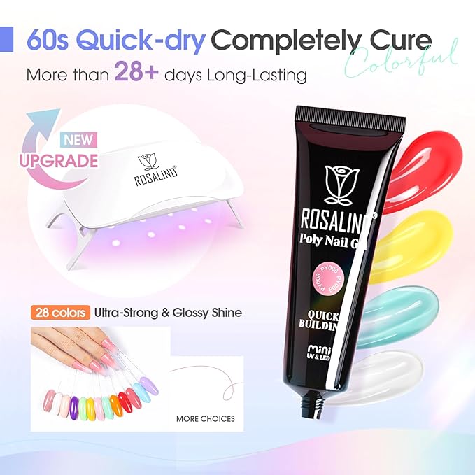 ROSALIND 28 Colors Poly Nail Gel Kit With Mini Lamp - Clear Neon Starter Kit for Beginners, Halloween, Spring, Summer With Everything-Velvo Beauty