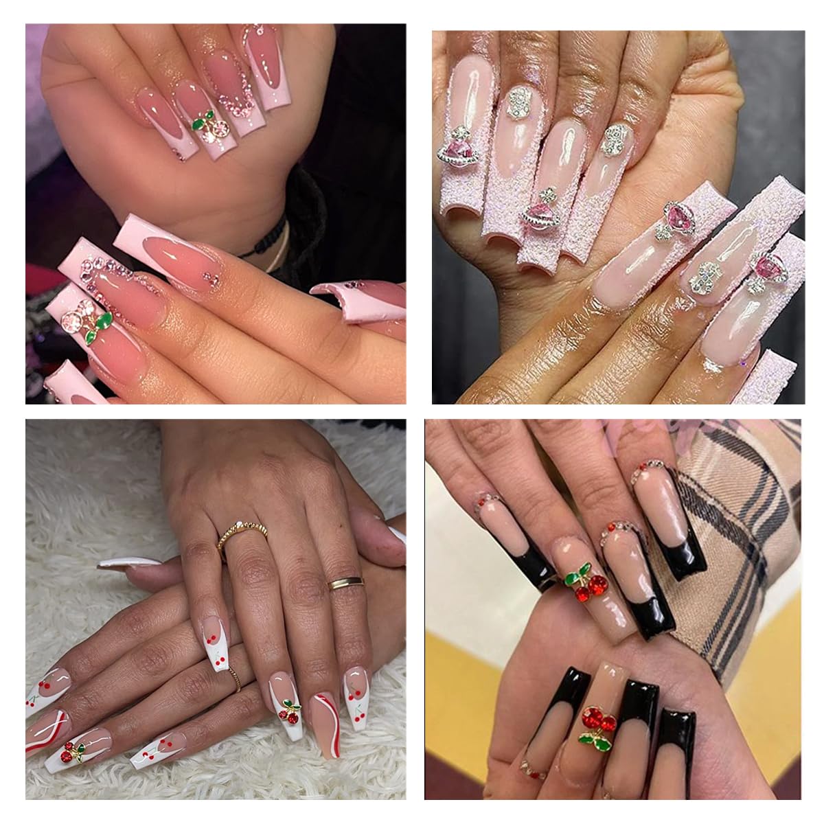 60Pcs Nail Charms Rhinestone Red Pink Cherry Nail Art Gems Star Heart Planet Nail Jewelry Decorations Saturn Shape Acrylic Nail Accessories for Women Girl DIY Crafts Supplies-Velvo Beauty