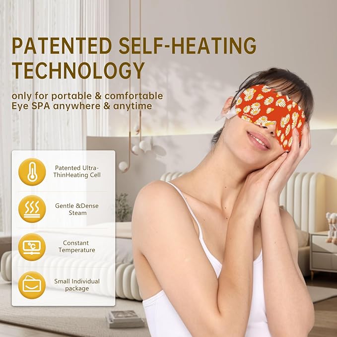 Steam Eye Mask Self Heating Moist Eye Compress Disposable SPA Warm Eye Mask 10 Packs for Dry Eyes, Eye Fatigue, Stress Relief, Soothing Headache Travel Trouble Sleeping (Chamomile)-Velvo Beauty