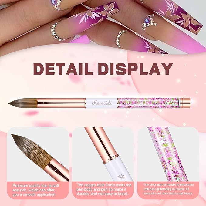 Acrylic Nail Brush Size 8,KEMEISI 100% Pure Kolinsky Nail Art Brushes Sturdy Handle Oval Shaped Acrylic Powder Nail Design Tools for Professional Manicure DIY Home Salon (White)-Velvo Beauty