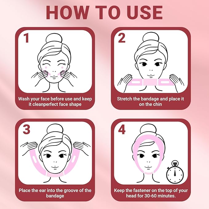 Reusable V Line Lifting Mask with Chin Strap for Sleeping,Face Lift Prevent Sagging, Jaw Exerciser,Pink,M-Velvo Beauty