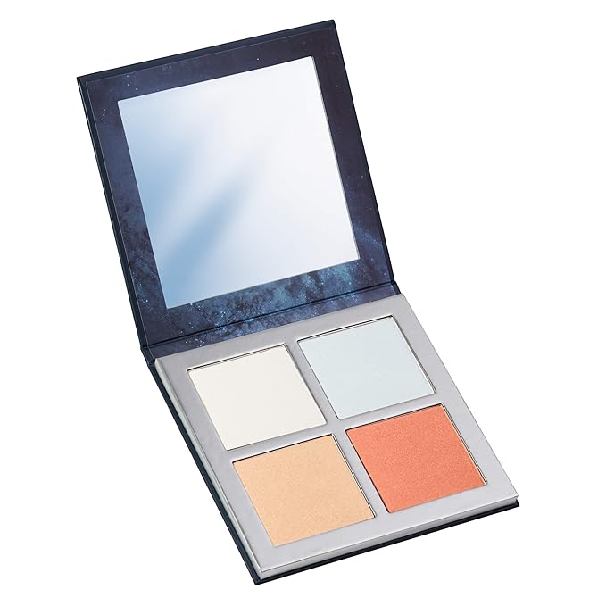 Pippa of London Eclipse Highlighter Palette 381 Make Up for Cheeks and Face with 4 Luxury Highlighters in a Silver Gold Case with Mirror-Velvo Beauty