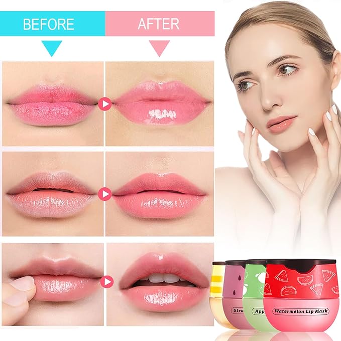 Honey Lip Balm Pot, 4 Pcs Honey & Strawberry & Apple Lime & Watermelon Lip Mask Propolis Lip Mask Moisturizing Hydrating Prevention Dry and Cracked Lip Scrubs Exfoliator-Velvo Beauty