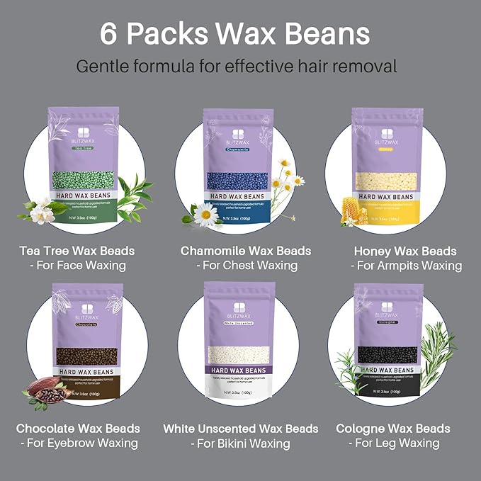 BLITZWAX Back and Nose Waxing Kit for Men, Hard Wax Warmer for Brazilian, Body and Face, At Home Hair Removal Kit, Beginner Friendly, Quick Heating, 93 Accessories, Charcoal Grey-Velvo Beauty