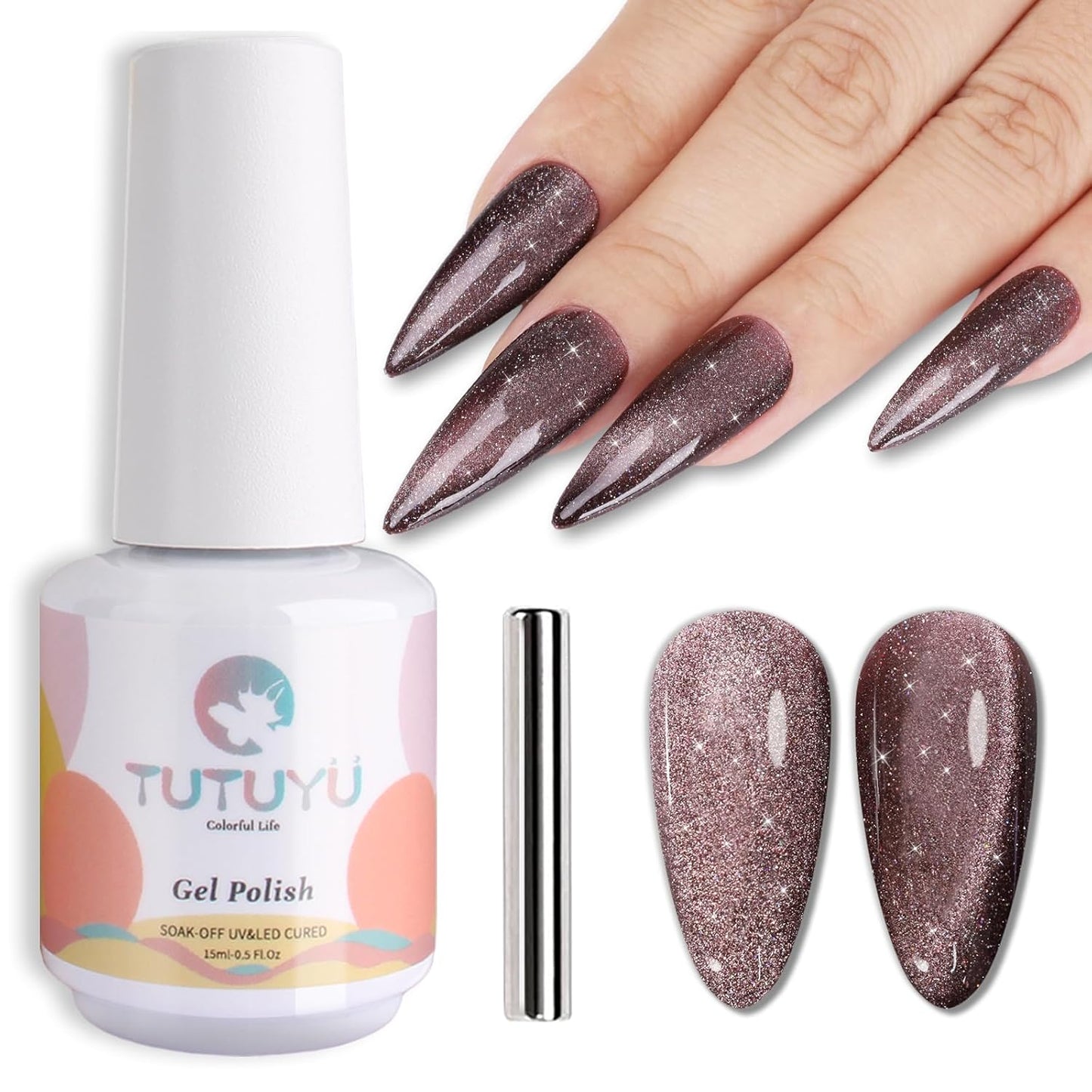 Brown Cat Eye Gel Nail Polish,Brown Reflective Holographic Shimmer Cateye Gel Polish with Magnet,Silver Shimmer Velvet Soak Off Uv Led Home Diy Manicure,Fall Winter Colors GP0104-Velvo Beauty