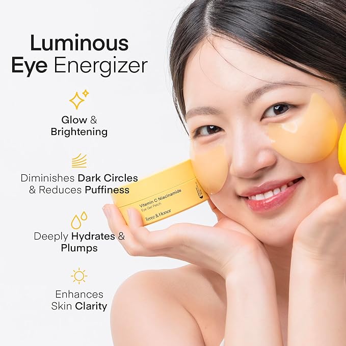 TEREZ & HONOR Vitamin C Eye Patches - 60 Pcs Korean Brightening & Hydrating Under Eye Masks with Tranexamic Acid, Caffeine, Hyaluronic Acid - Dark Circles, Puffiness & Wrinkles Hydrogel Treatment-Velvo Beauty