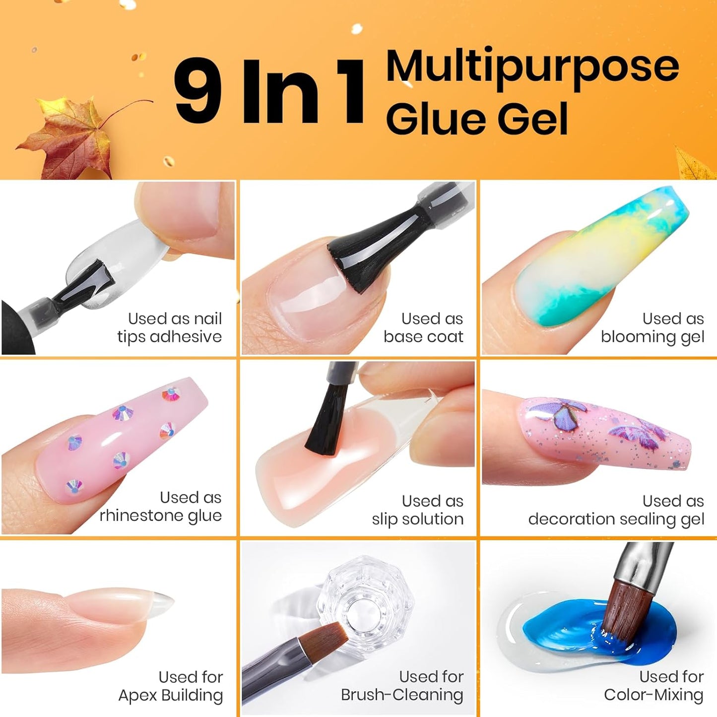 Beetles Top Coat Base Gel & Nail Glue Set-3Pcs No Wipe Top Coat Gel Nail Polish & Base Coat with 9 In 1 Nail Glue Shine Effect Long Lasting Soak Off Uv Light Lamp Diy Gift for Women & Girls-Velvo Beauty