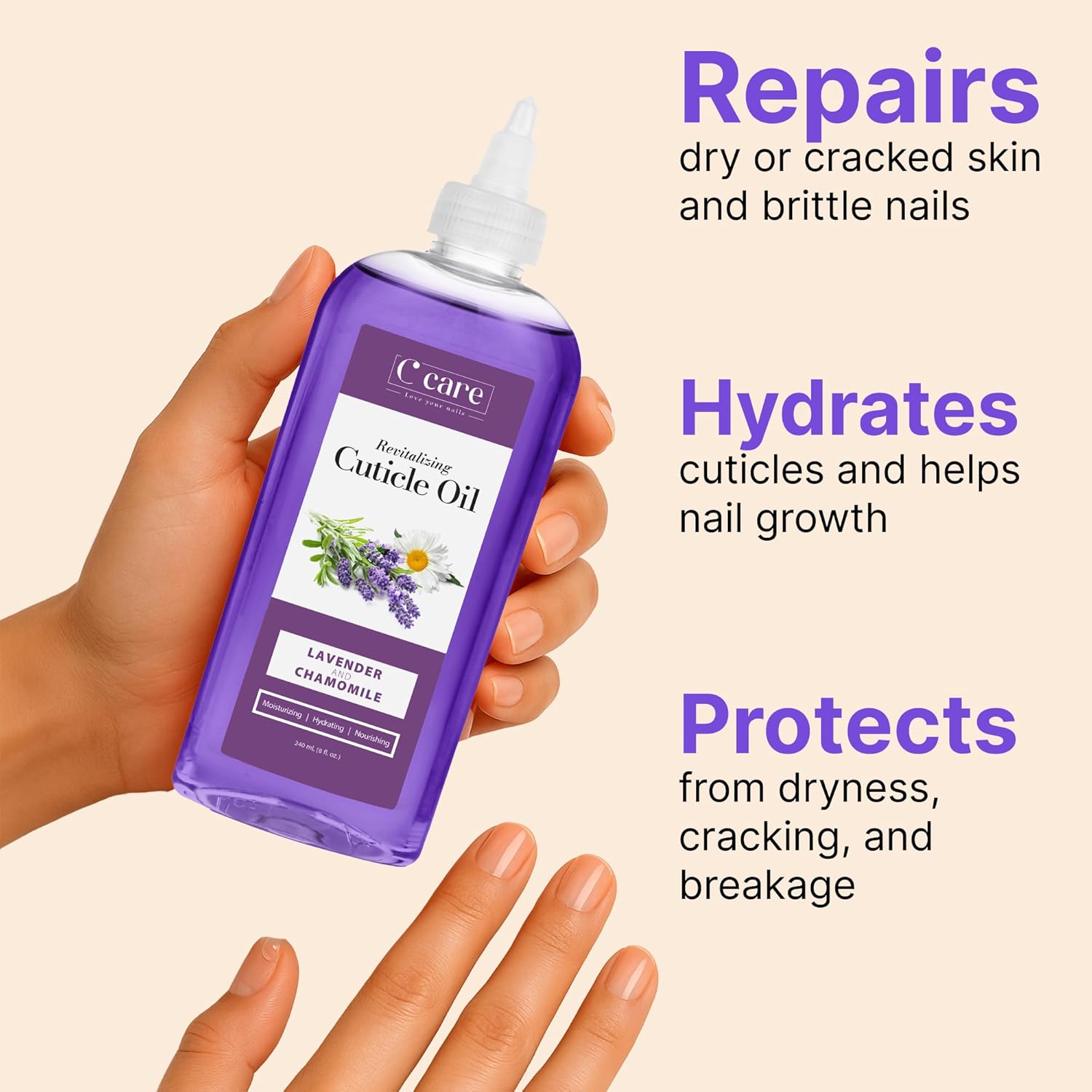 C CARE Lavender and chamomile Cuticle Oil For Nails - Repairs Cuticles Overnight - Moisturizes and Strengthens Nails and Cuticles - 8oz-Velvo Beauty