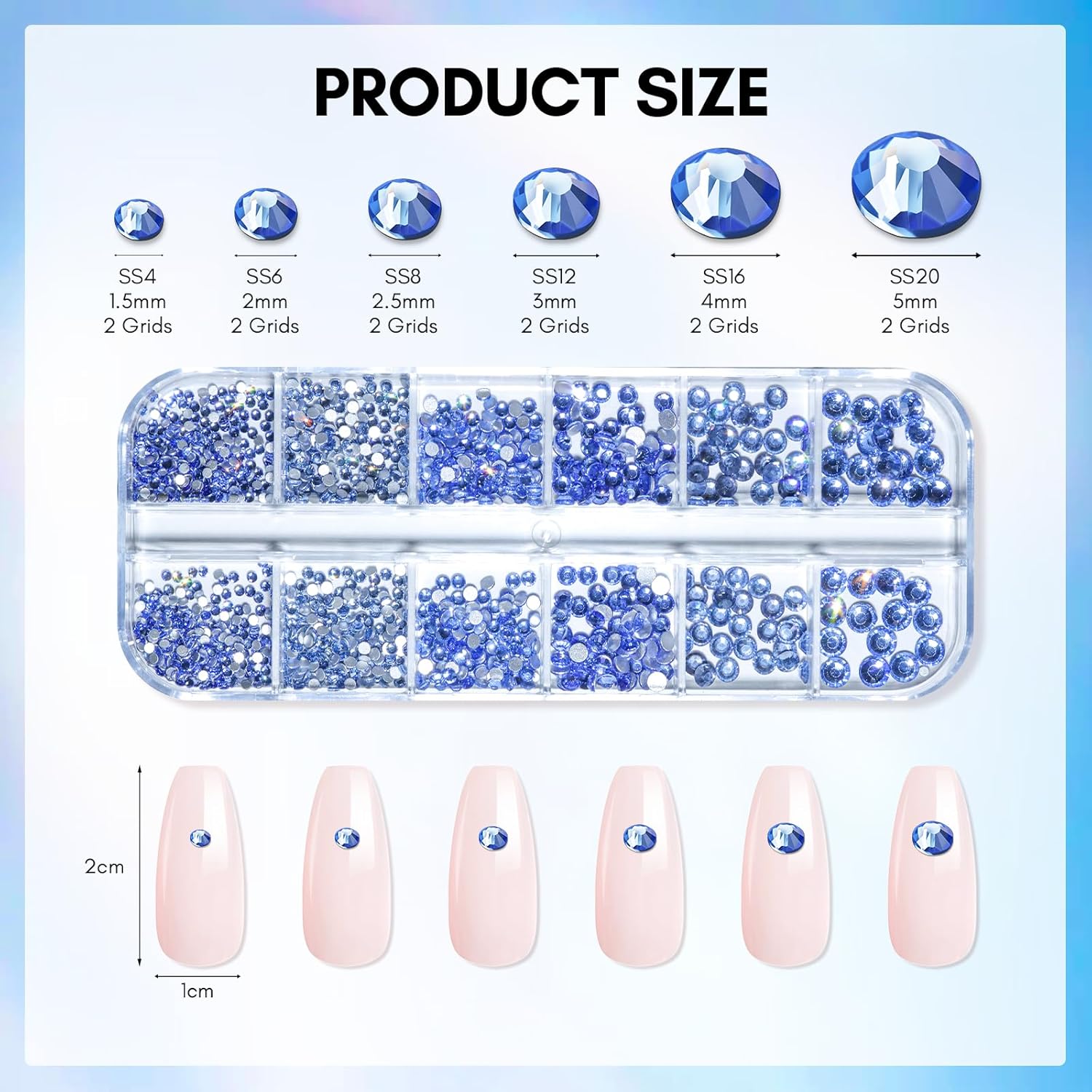 Makartt Blue Nail Rhinestones Flatback Rhinestones Multi-Size Round Crystal Glass Nail Charms Diamonds Nail Jewels for DIY Crafts Makeup Nail Art Supplies Accessories Christmas Gift-Velvo Beauty