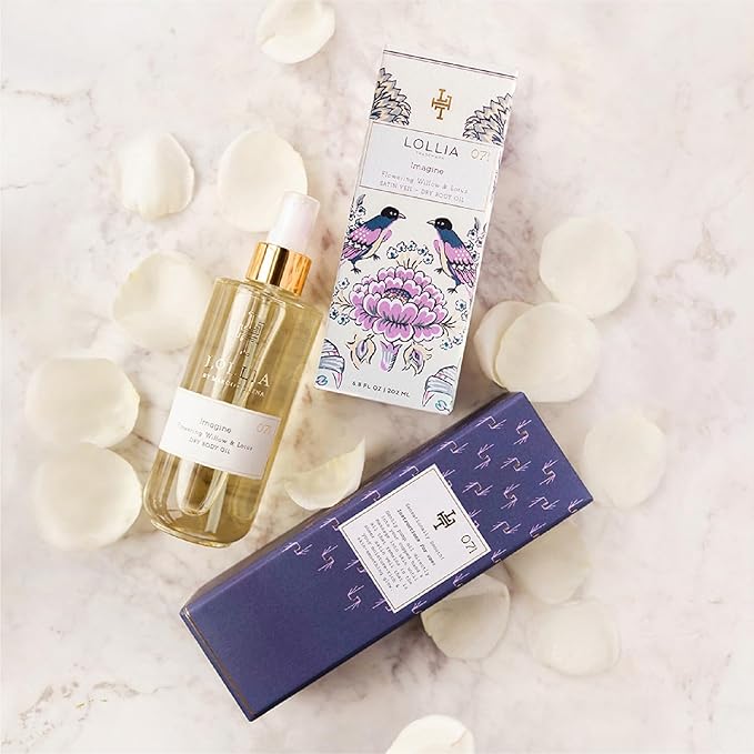 LOLLIA Imagine Dry Body Oil, 6.8 Fl. Oz. – Flowering Willow & Lotus – Women’s, Scented, Moisturizing, Dry Body Oil for Women, For All Skin Types-Velvo Beauty