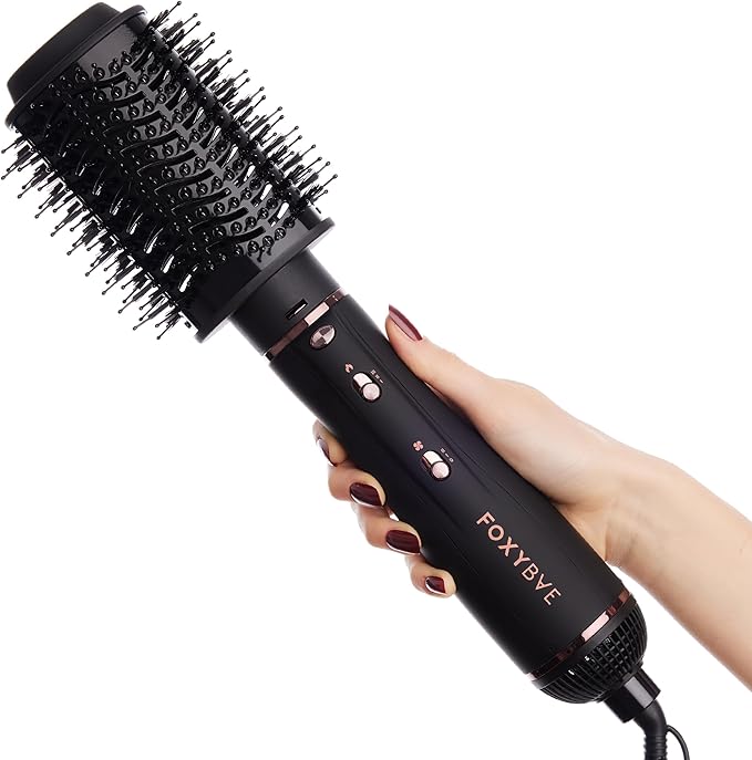 Foxybae Super Styler – 4-in-1 Blow Dryer Brush Set - Diffuser, Blowout Brush, 1.25” Curling Barrel & Drying Cylinder - Voluminous, Frizz-free Hair - Blow Dryer, Straightener & Curler [Black Rose-Gold]-Velvo Beauty