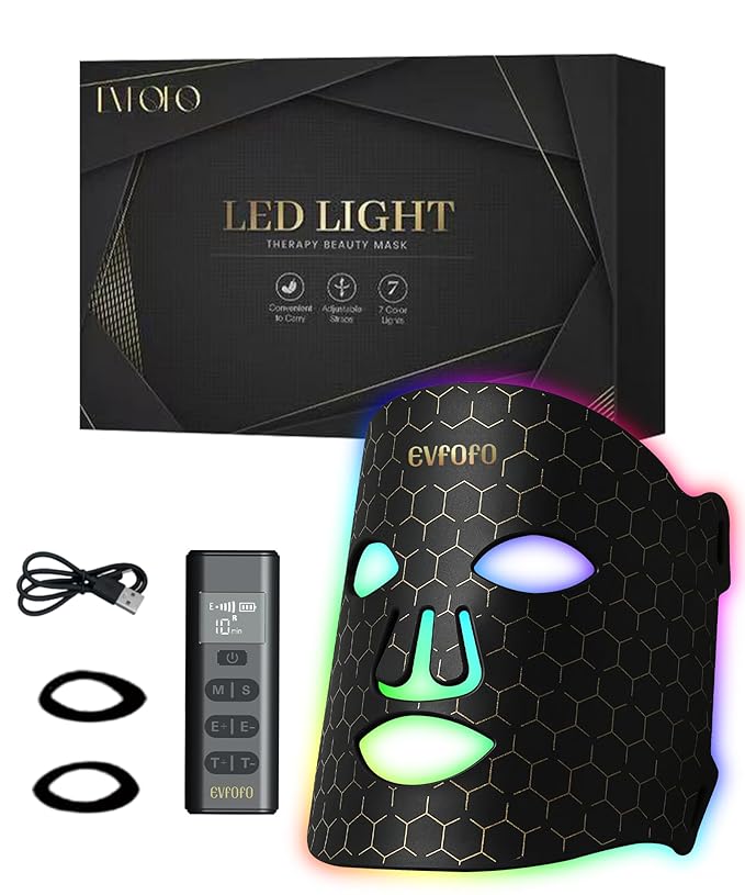 Led Face Mask Light Therapy, Red Light Therapy for Face, 7-1 Colors LED Facial Skin Care Mask, Black-Velvo Beauty