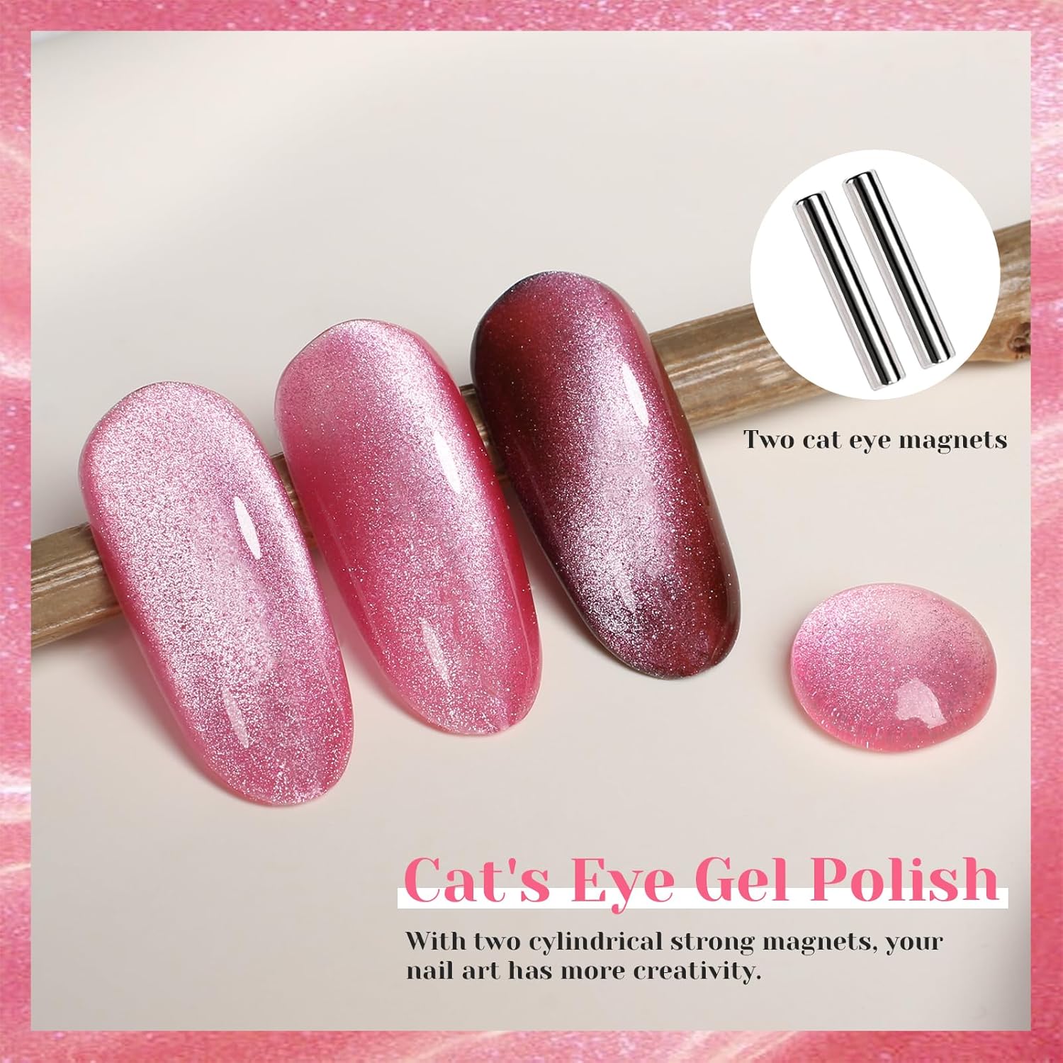 Coral Pink Cat Eye Gel Nail Polish,Crystal Holographic Magnetic Cateye Gel Polish, Pink Color Gel Silver Shimmer Velvet Soak Off Uv Led Home Diy Manicure- GP0083-Velvo Beauty