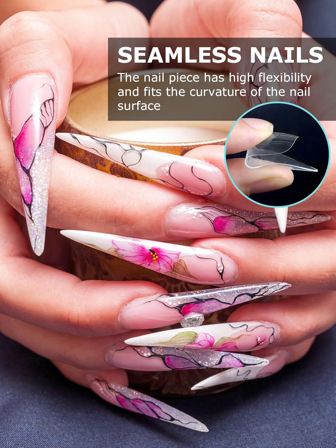 EBANKU Dual Nail Forms for Poly Extension Gel, 450 PCS Pink Nail Forms Reusable Acrylic Nail Molds Sets, 15 Sizes Nail Extension Forms for Builder Gel Manicure Nail Art Design Salon DIY-Velvo Beauty