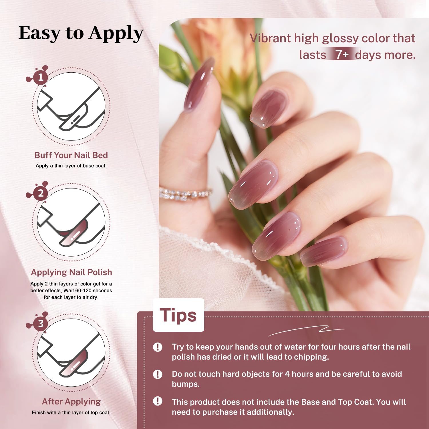 16.5ml Jelly Mauve Red Nail Polish Large Volume Quick Dry Nail Polish, Long Lasting Shine, Fingernail Toenail Nail Art DIY Home Travel Nail Art Gift-Velvo Beauty