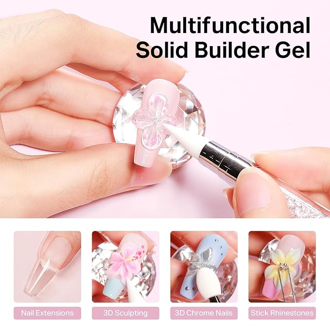 MIZHSE 2Pcs 3D Nail Gel Sculpting Gels, Clear and White Solid Builder Gel for Nails with Silicone Nail Molds Molding Gels 3D Art Non-Sticky Hand UV LED for Nails Salon Home DIY-Velvo Beauty
